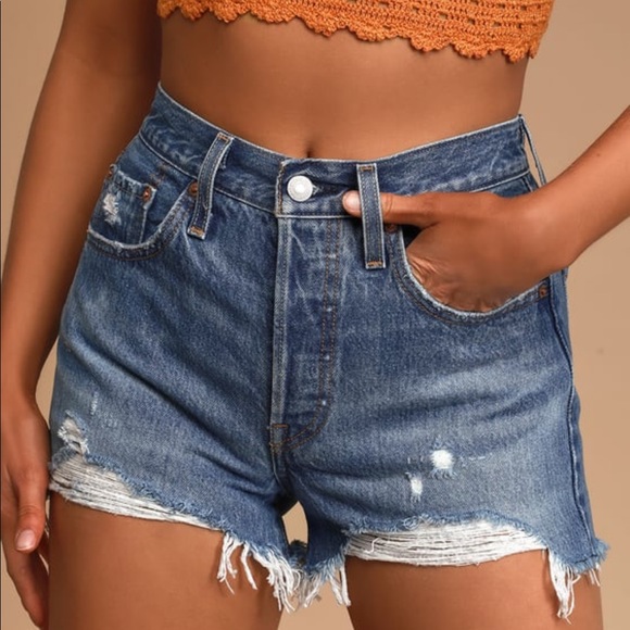 Levi's Pants - Levi’s 501 Original High Rise Medium Wash Distressed Denim Shorts